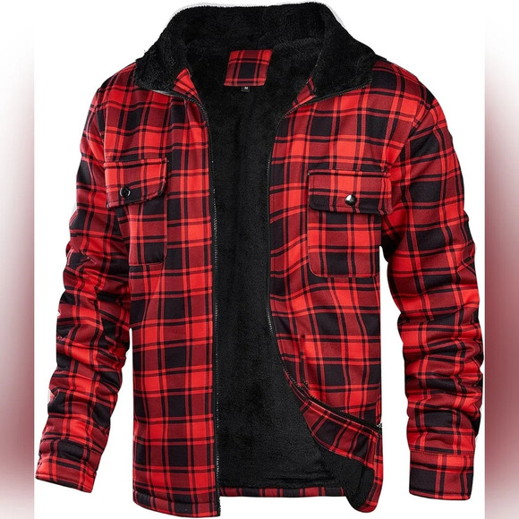 🆕Plaid Full Zip Hooded Heavyweight Jacket w/ Fleece/Sherpa Lining - Men's Small - Picture 1 of 9